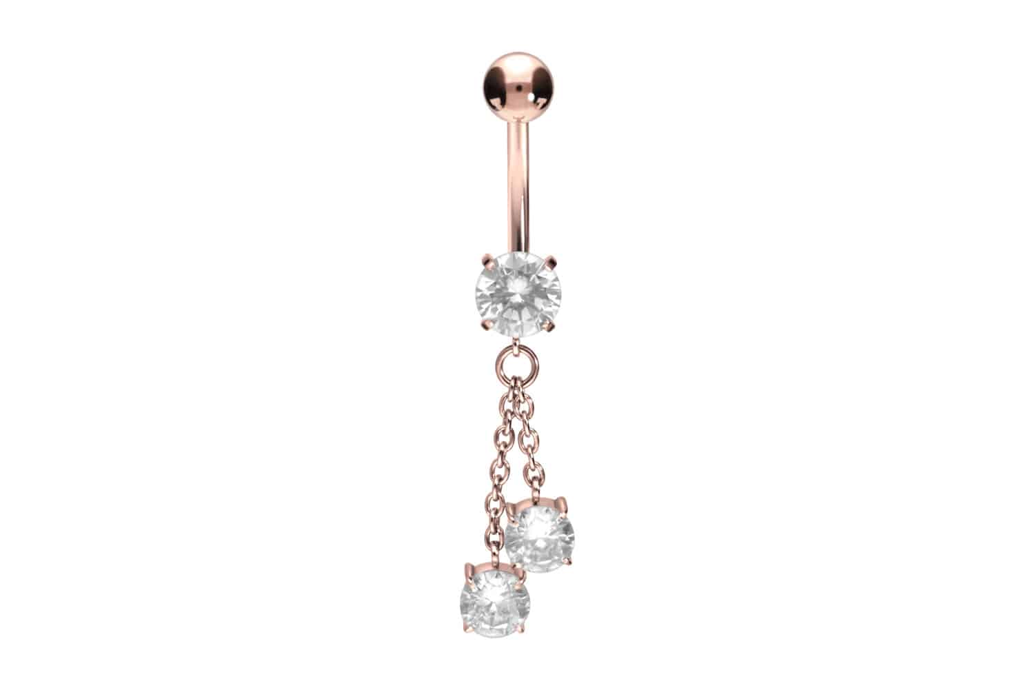 Titan Bananabell Piercing mit Innengewinde 3 KRISTALLE